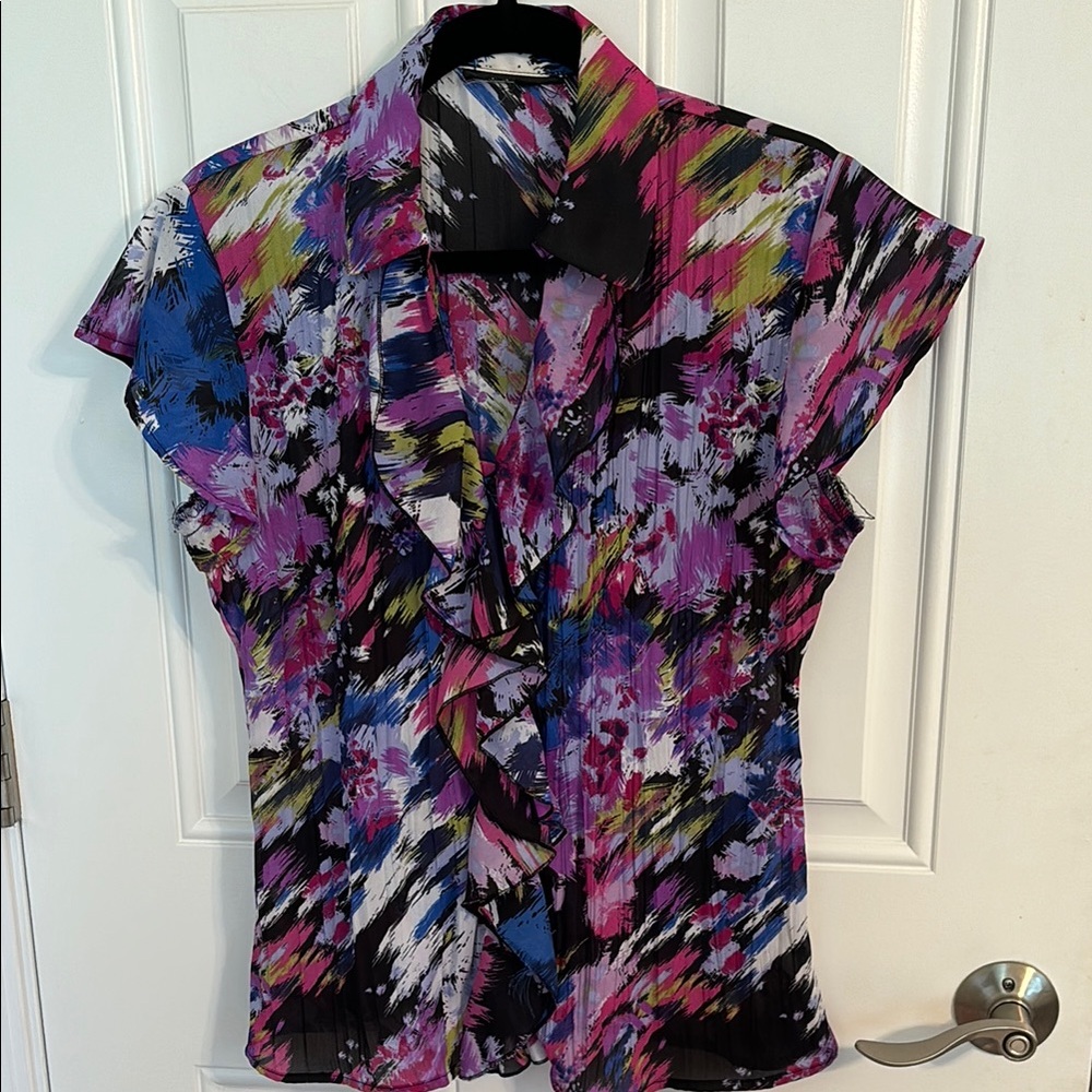 Macy's Purple Pink Ruffled Fitted Blouse